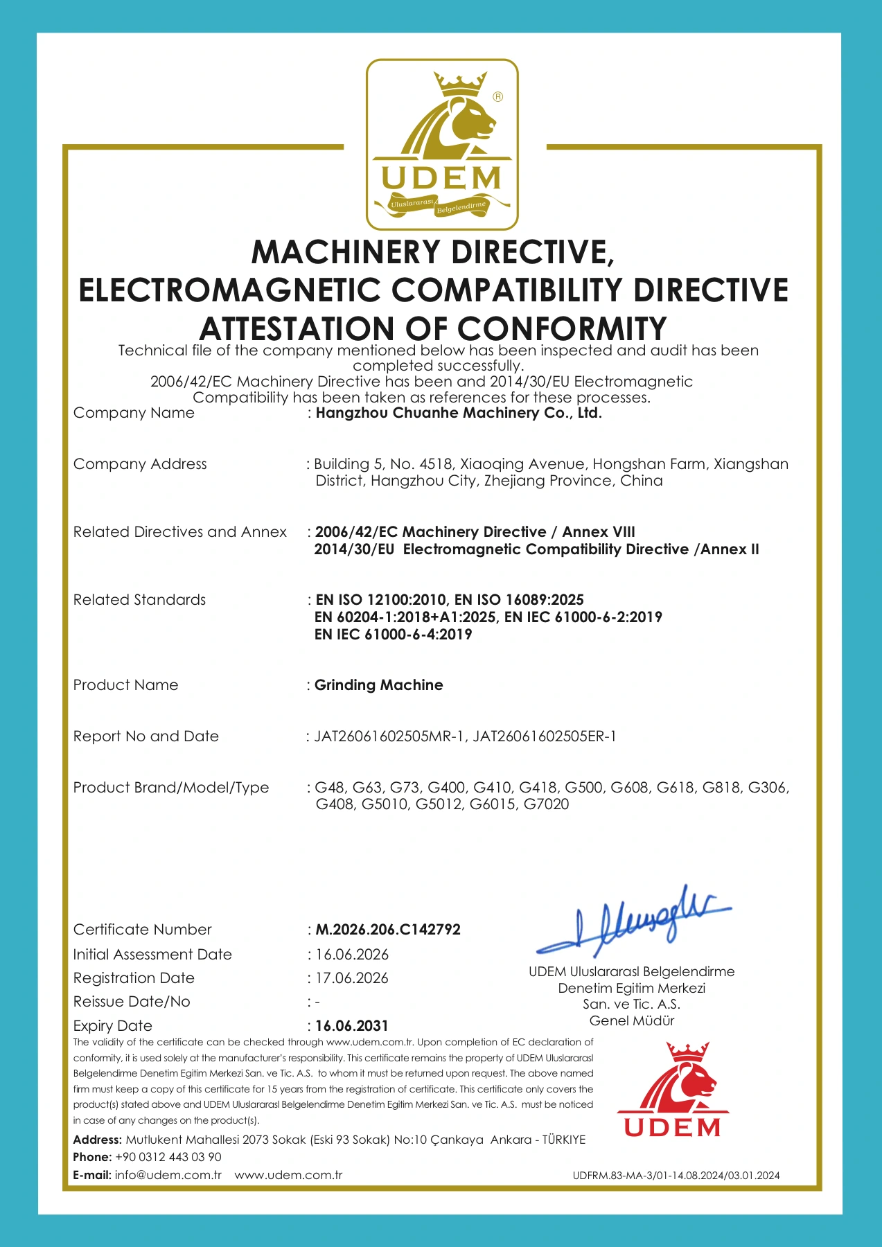 CE Supporting Document — Grinding Machines