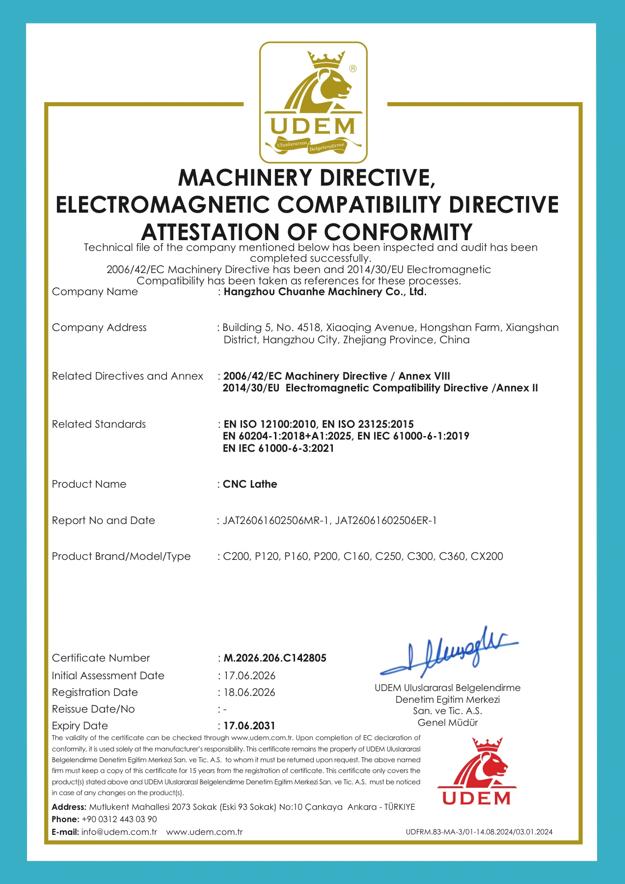 CE Supporting Document — CNC Lathes
